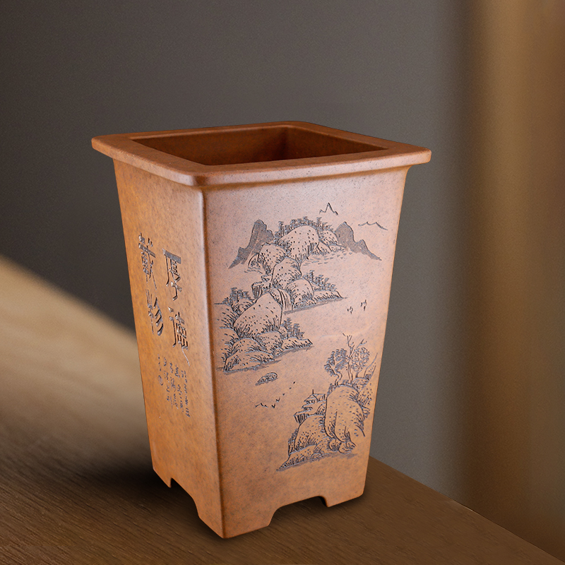 透气段泥柴烧秦夕洪兰花盆紫砂盆