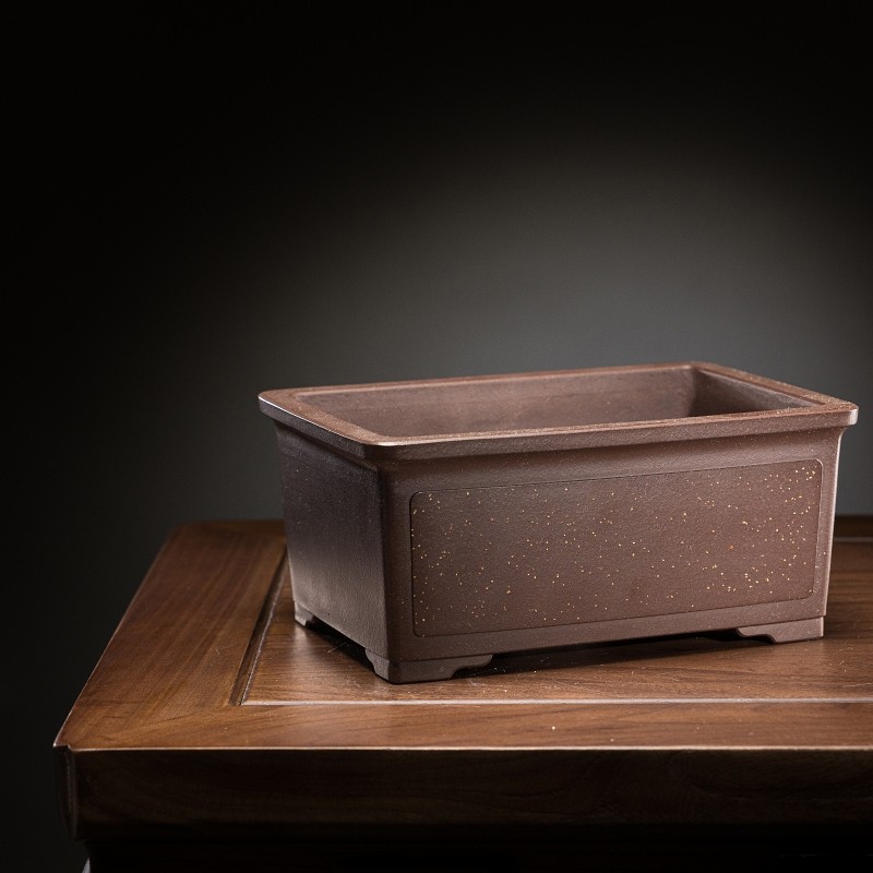 朱民伟全手工长方马槽紫砂盆景盆