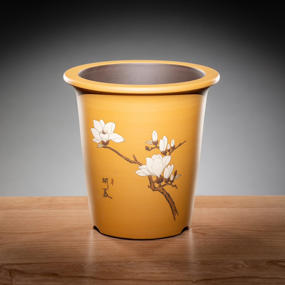 胡鹏手工泥绘原矿宽口紫砂兰花盆