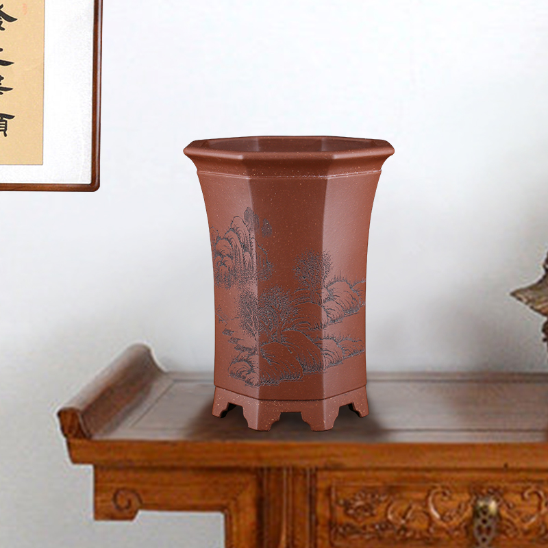 高端周向红全手工小高八方春兰盆