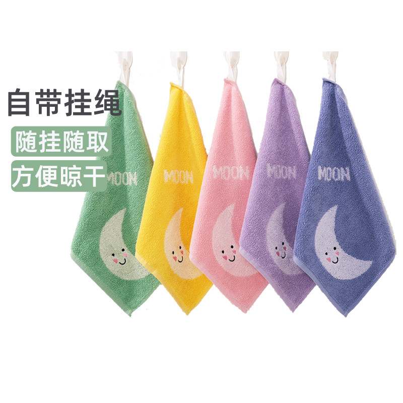 金号儿童小毛巾纯棉洗脸家用柔软吸水小面巾自带挂绳卡通月亮
