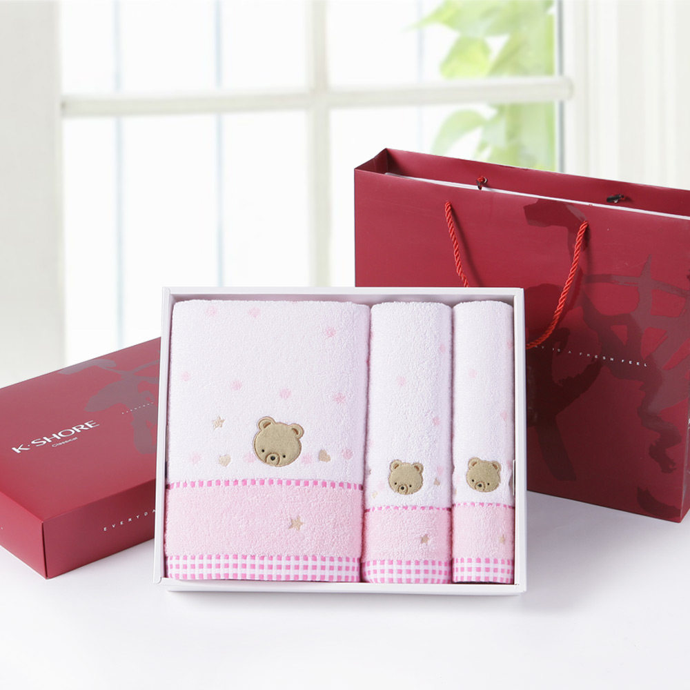 金号纯棉三件套 毛巾方巾浴巾各一条情侣礼盒装员工福利