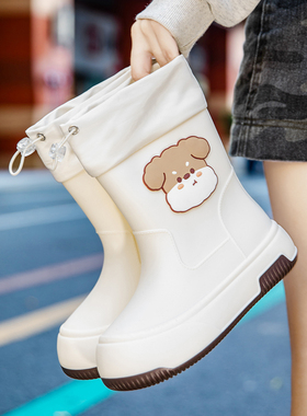 日系可爱雨鞋女款新款时尚轻便雨靴加绒成人女士水鞋防水防滑胶鞋