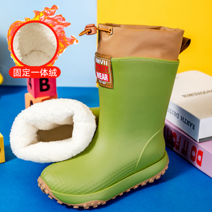 儿童加绒雨靴男童上学专用幼儿园中大童雨鞋女孩防水防滑加棉水鞋