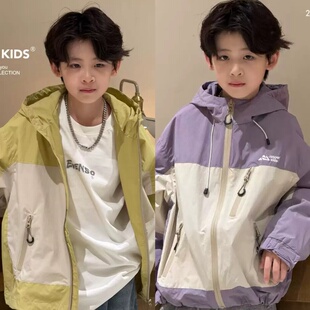 波拉韩国儿童装外套春秋季新款男女童宽松连帽夹克衫户外冲锋衣