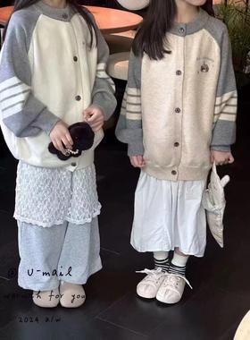 现货薄款左悠童装男女童拼色针织开衫韩版新款儿童毛衣羊百搭