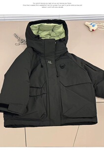 波拉bora男童帅气工装羽绒服秋冬装儿童白鸭绒保暖冲锋衣外套潮