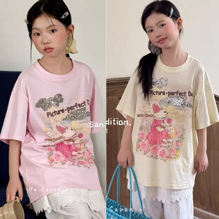 波拉韩国童装女童短袖T恤衫2026夏季新款儿童休闲宽松半袖上衣潮