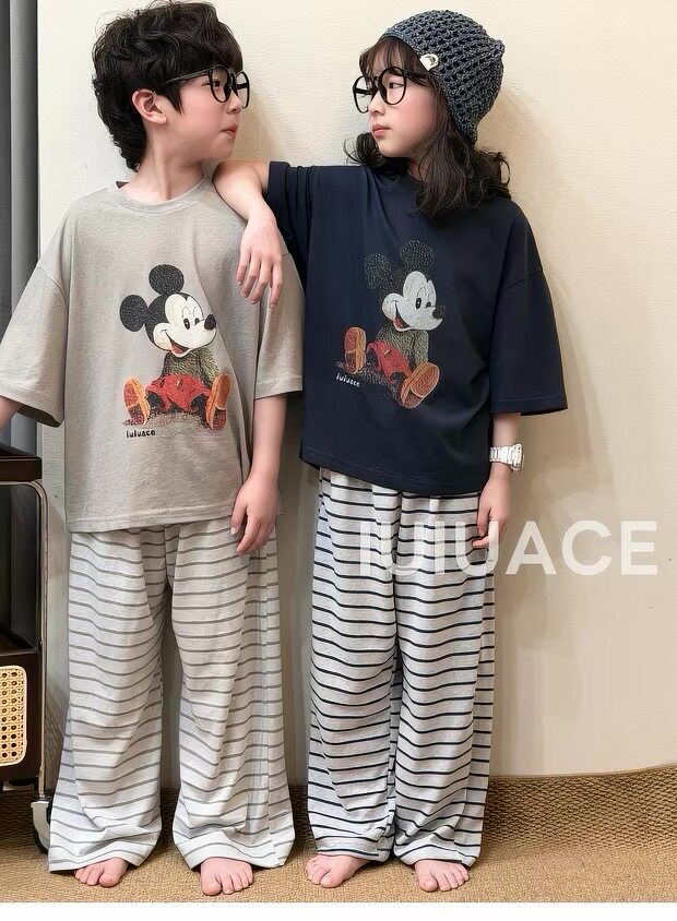 现货韩国童装男女童家居服2026春夏季新款儿童休闲宽松睡衣套装