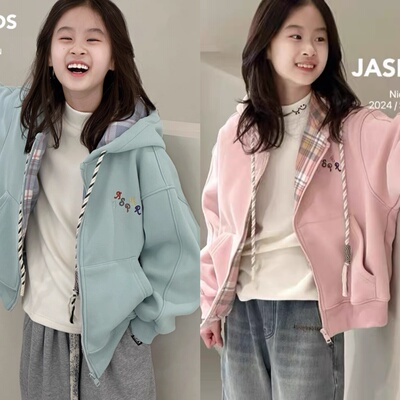 波拉女童加绒连帽外套秋冬新款