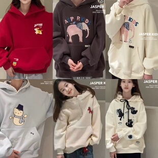 特JASPER波拉韩国童装秋冬娟儿童加绒卫衣男女童宽松连帽上衣外套
