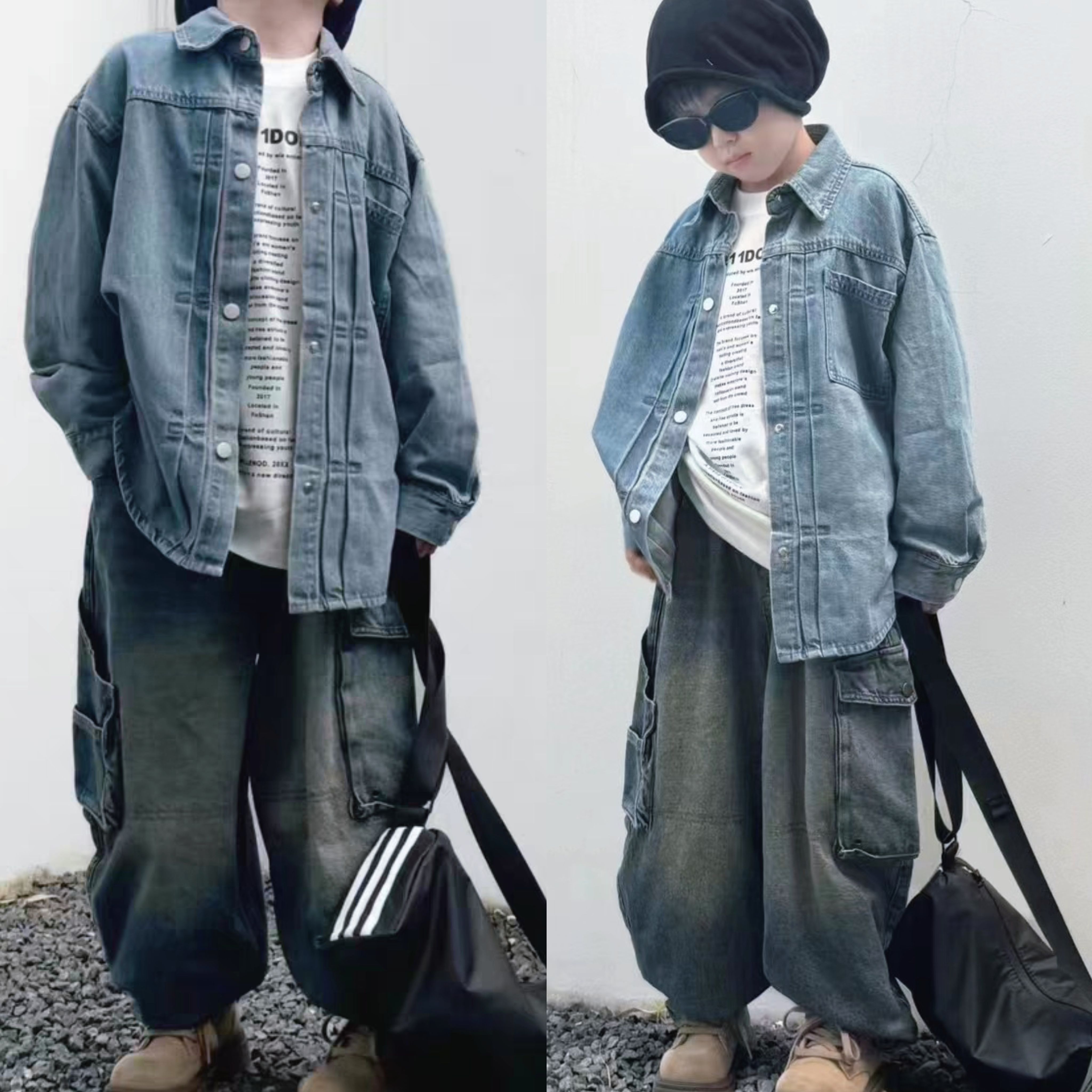 波拉韩国童装儿童男女童牛仔衬衫2025新款男孩衬衣春秋季外套潮