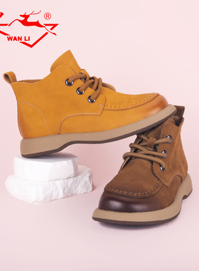 万里新款英伦风真皮复古短筒百搭圆头系带马丁靴HXT6998