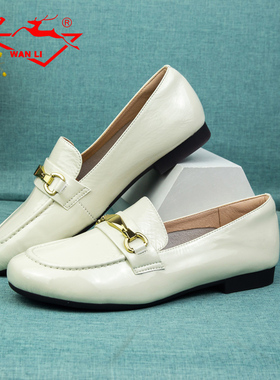 万里新款真皮女鞋百搭低跟乐福鞋舒适软底套脚通勤单鞋STT2681