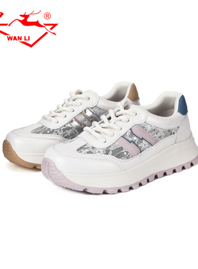 万里新款休闲单鞋系带运动鞋时尚厚底女鞋百搭圆头平底鞋BET2265