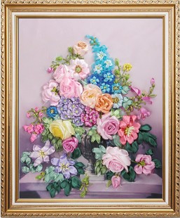 立体绣十字绣手工刺绣diy材料包欧式 彩带秀丝带绣新款 花卉挂画