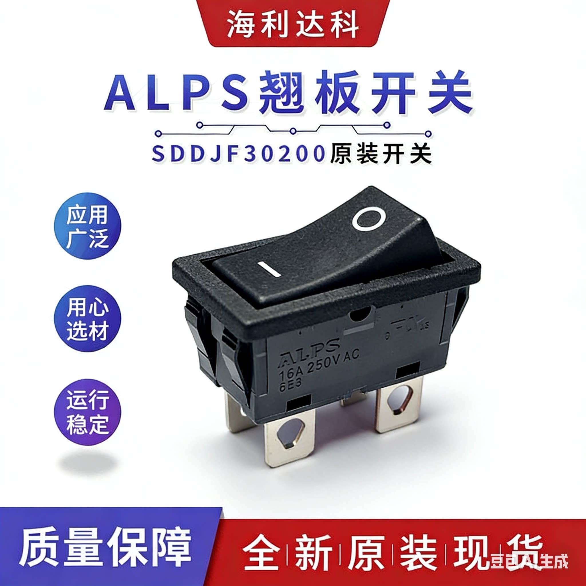 ALPS船型翘板开关16A/250V工控