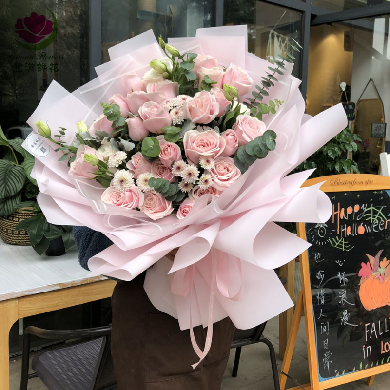 西安临潼咸阳速递同城鲜花束店配送粉星白玫瑰闺蜜生日七夕情人节