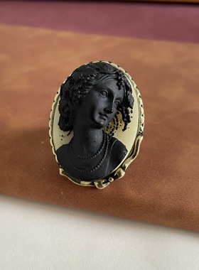 中古vintage西洋复古宫廷风浮雕个性打标立体黑美人开口戒指指环