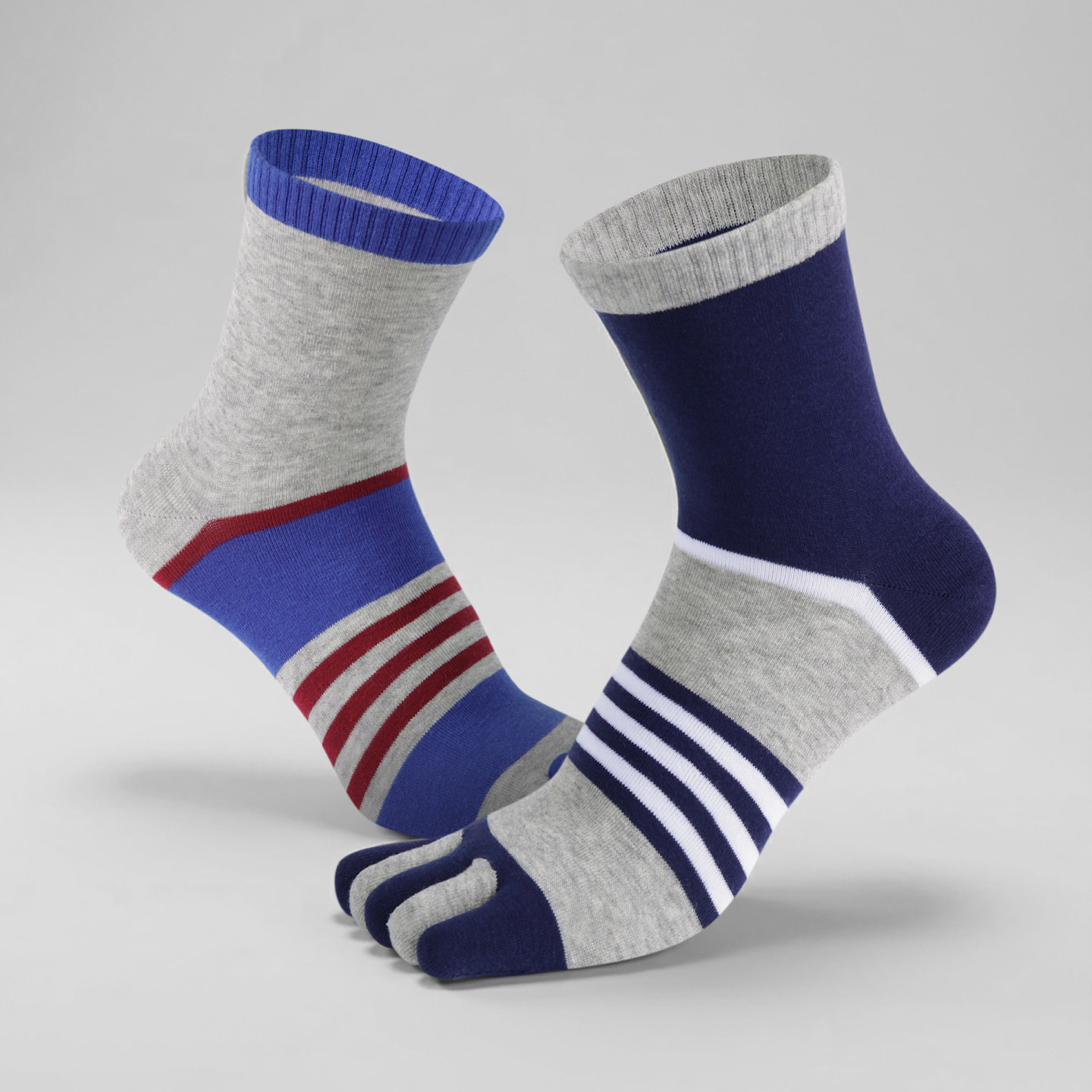 五指袜子男士中筒纯棉秋冬季运动跑步防臭吸汗条纹全棉长袜分脚趾