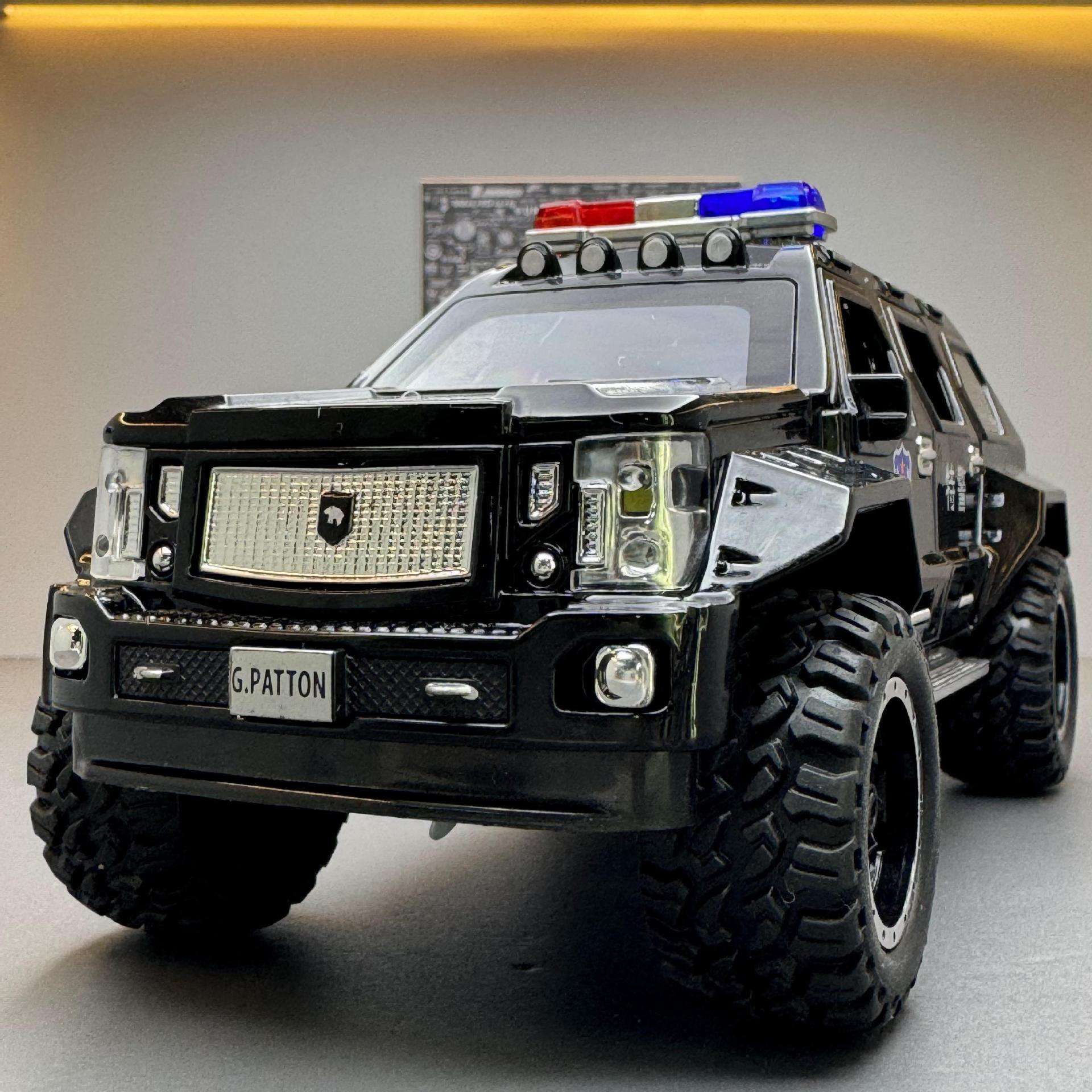新款车致合金车模1:24乔治巴顿警车带声光玩具车音乐模型摆件藏品