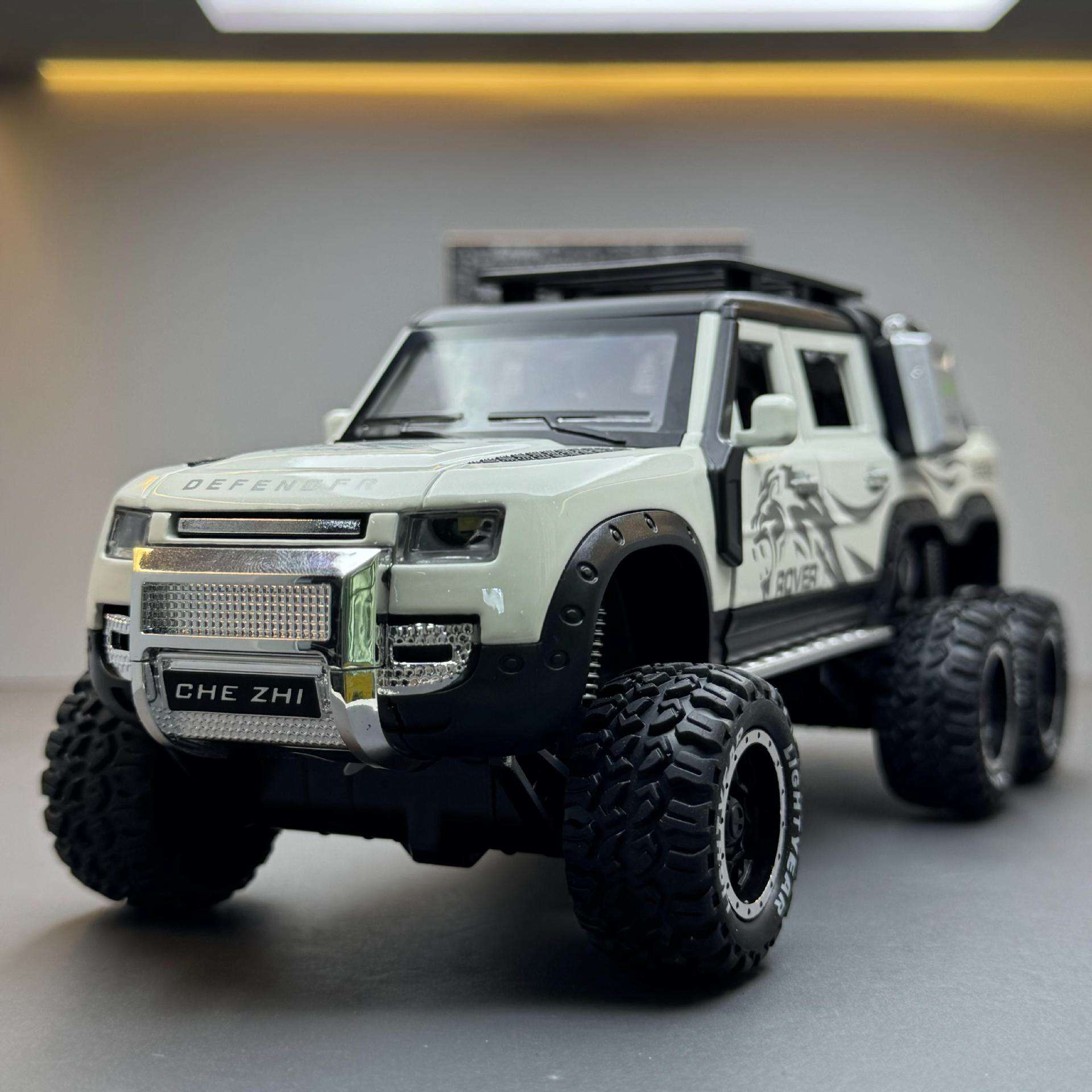 新款车致合金车模1比24路虎卫士6X6皮卡越野车声光玩具车音乐模型