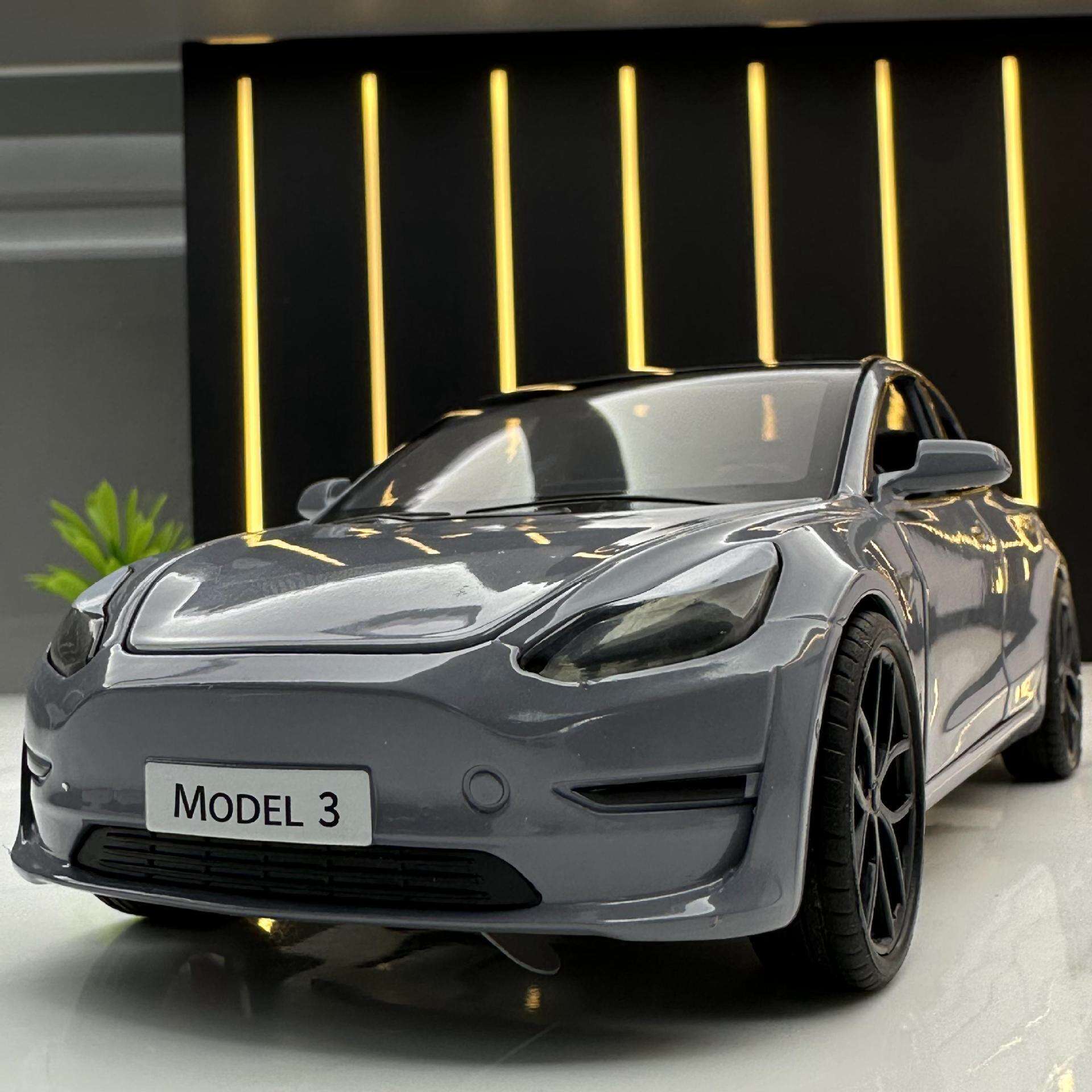 新款XLG合金车模1比24特斯拉model3声光玩具汽车音乐模型摆件