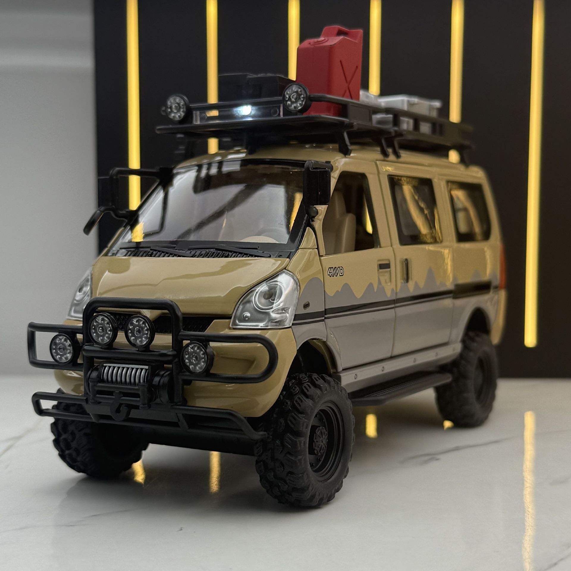 新款威丽合金车模1:24面包车越野版声光玩具汽车音效模型摆件