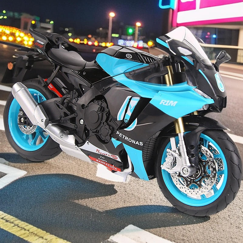 新款1/9雅马蛤R1M合金摩托模型大号仿真机车玩具车赛车带灯光盒装