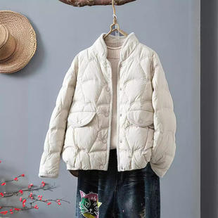 秋冬轻薄短款羽绒服女小个子立领白鸭绒保暖外套潮TN毛边短款