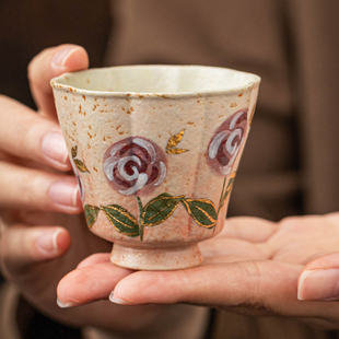 极素青花火石陶瓷主人杯品茗杯家用新中式功夫茶具小茶杯高八瓣杯