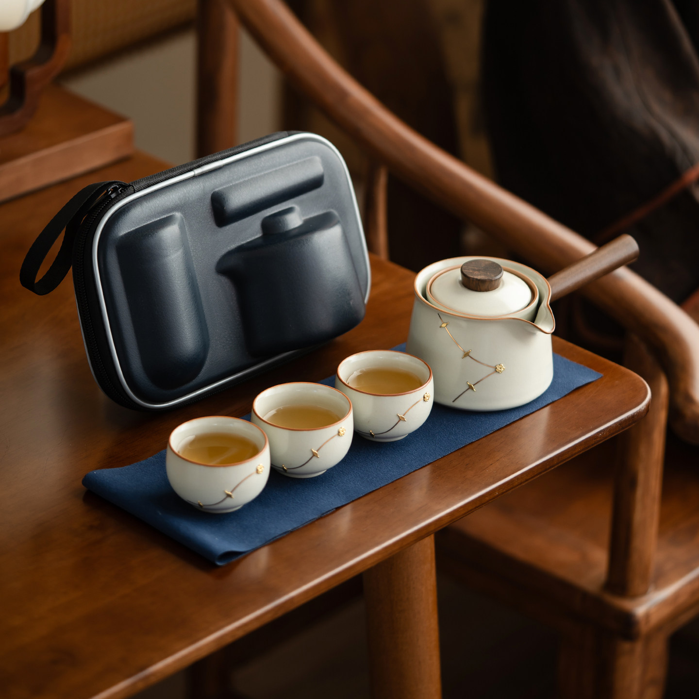 极素御黄汝窑户外旅行茶具套组可携式梅花枝转转泡茶壶露营喝茶装