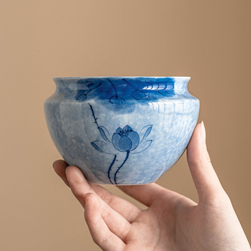 极素蓝莲花建水茶洗陶瓷茶具配件茶盂茶渣缸小号桌面废水缸茶水桶