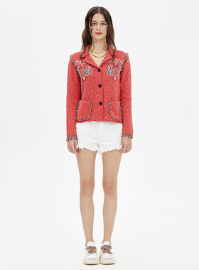 CNNAKUPENDA腰果花小香风短款毛织外套NKPD潮流苏宽松休闲夹克女