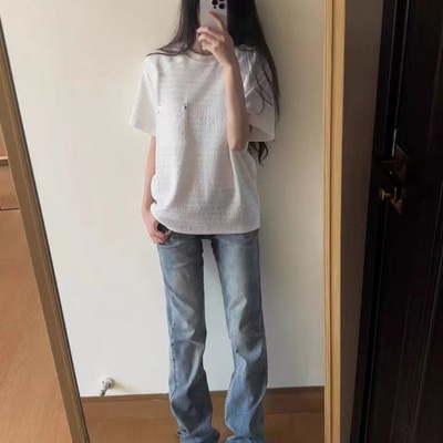 浅蓝色弯刀牛仔裤男女款美式高腰