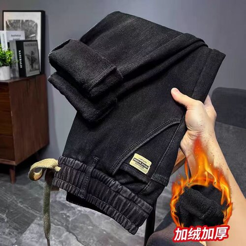 高端加绒加厚宽松牛仔裤男士保暖