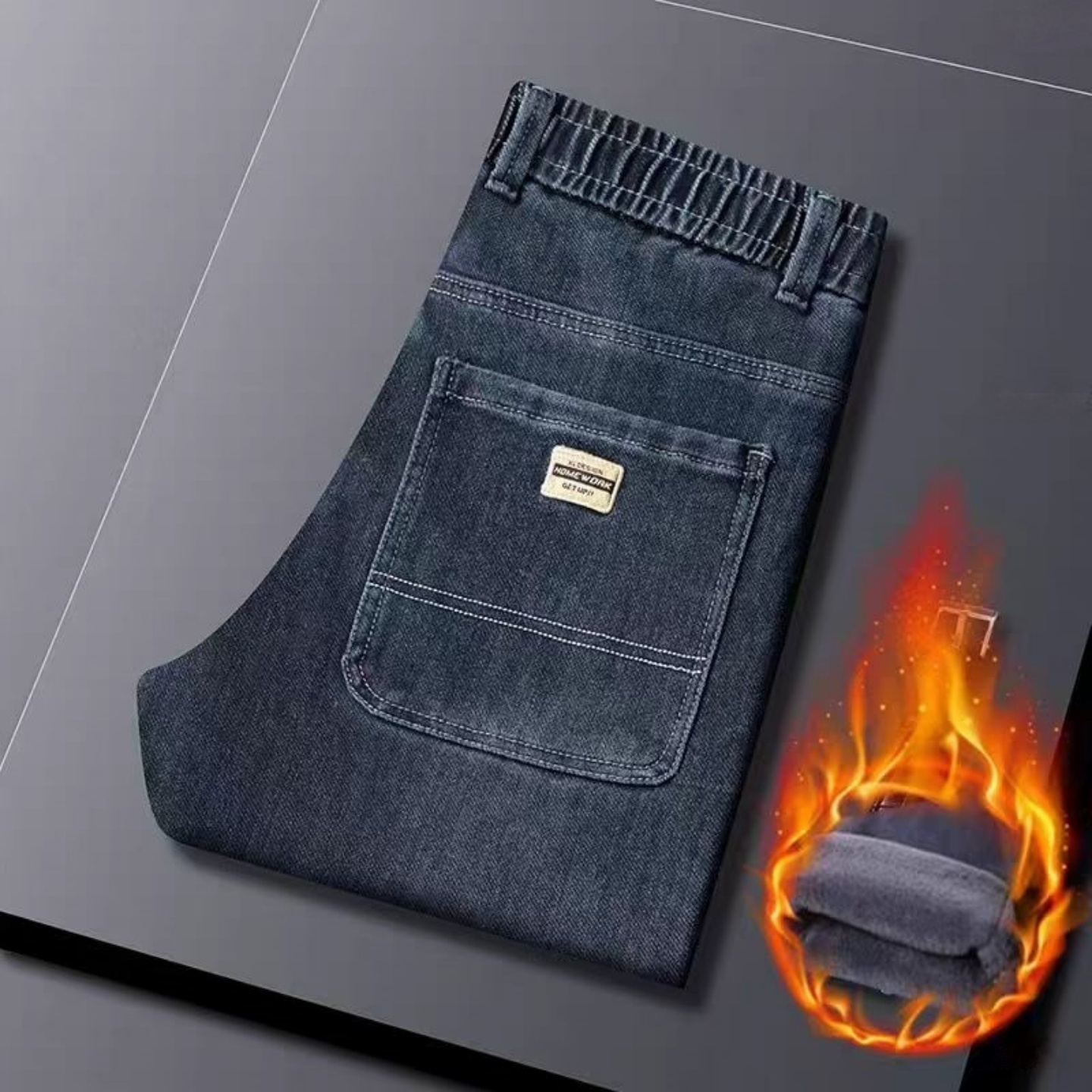 高端加绒加厚男士直筒休闲牛仔裤