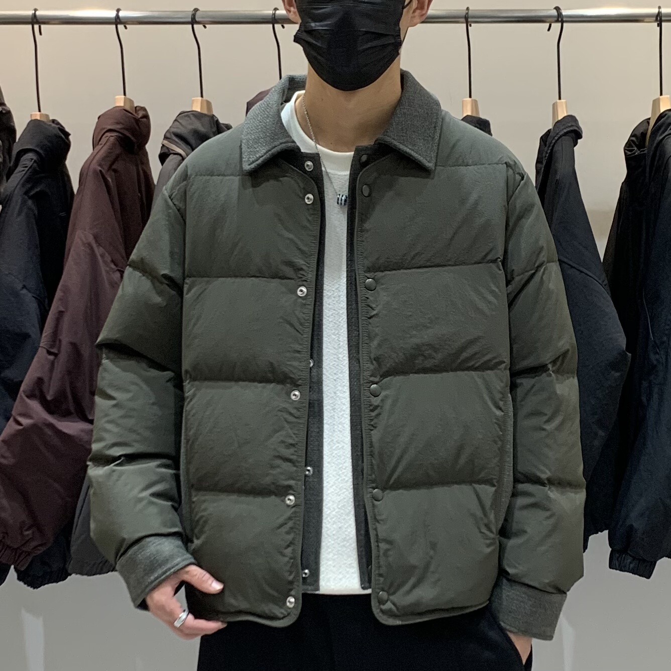 冬季韩版男假两件翻领羽绒服百搭潮流日系时尚拼接简约痞帅羽绒衣