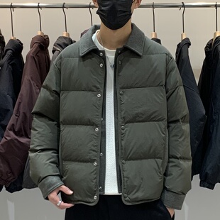 冬季韩版男假两件翻领羽绒服百搭潮流日系时尚拼接简约痞帅羽绒衣