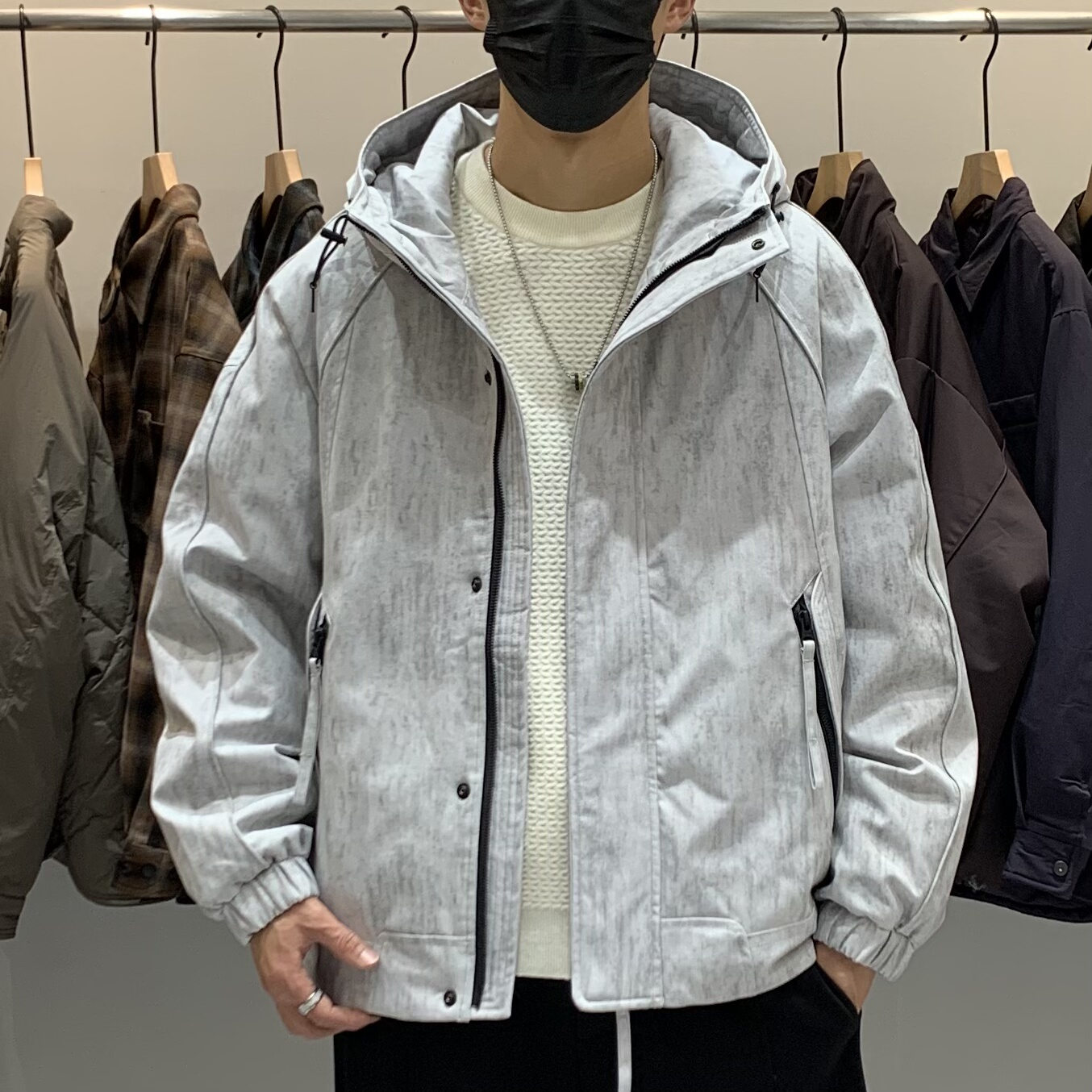 冬季男士连帽羽绒服百搭潮流美式时尚痞帅高级感冲锋衣保暖羽绒衣