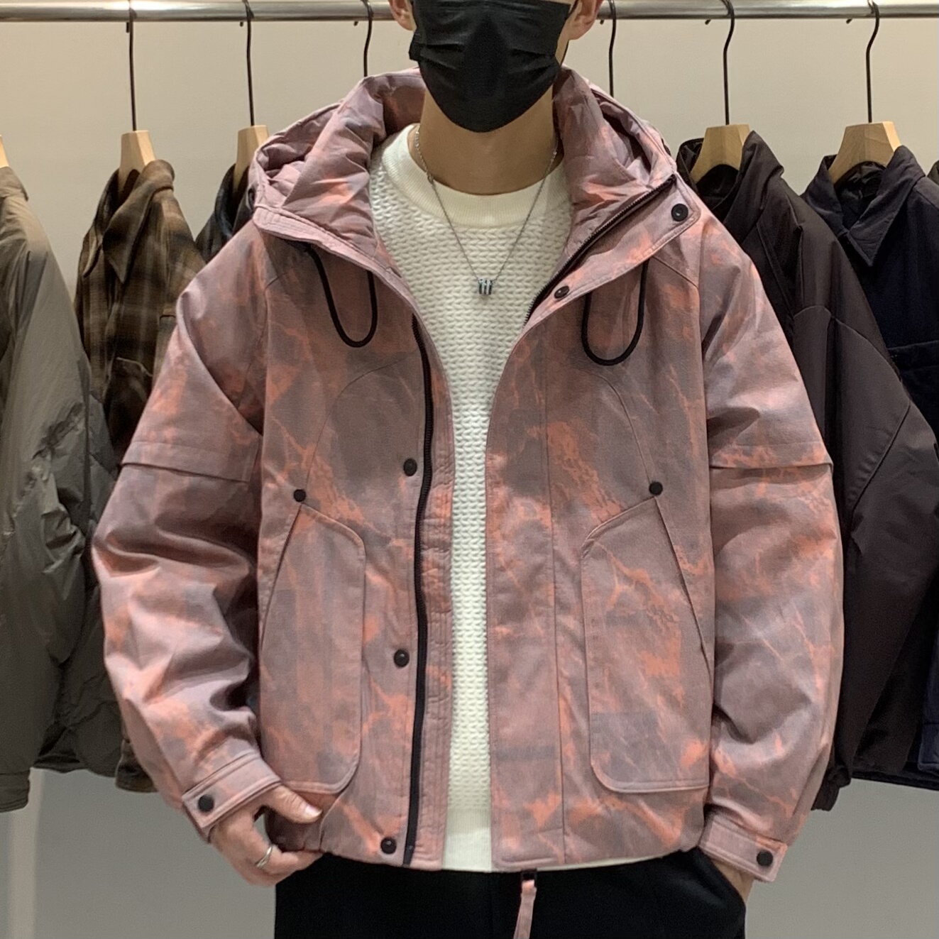 冬季韩版男士连帽羽绒服百搭潮流美式个性迷彩时尚痞帅保暖羽绒衣