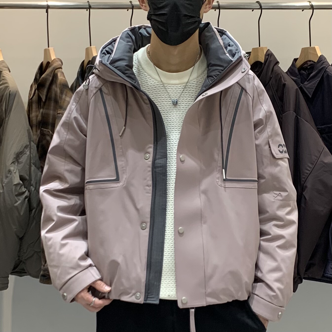 冬季男连帽羽绒服百搭潮流时尚工装拼接休闲痞帅冲锋衣保暖羽绒衣,男装,羽绒服,淘宝优惠券,粉丝福利购,淘宝优惠卷