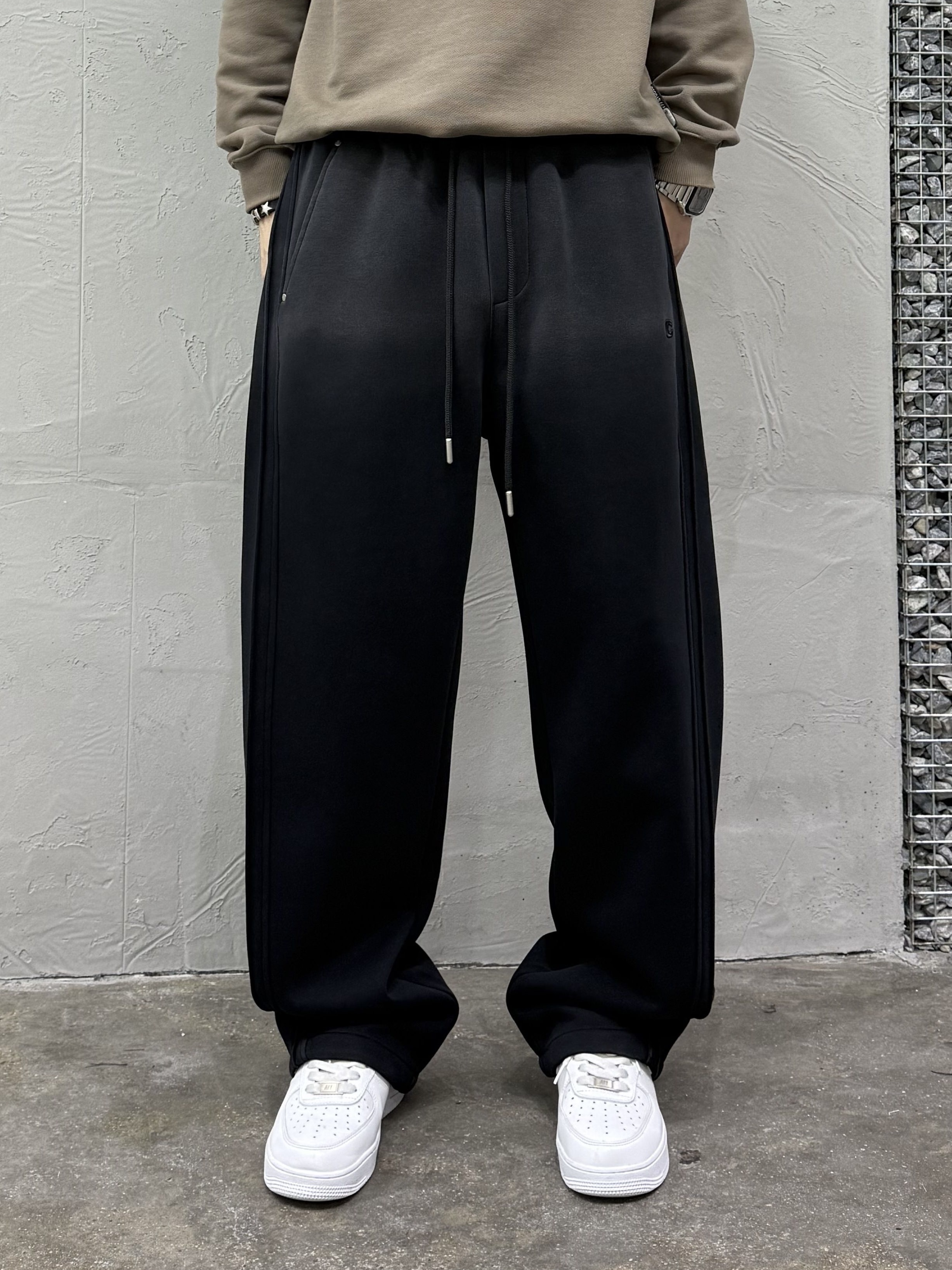 冬季男士加绒加厚卫裤百搭潮流美式复古时尚设计感痞帅休闲长裤