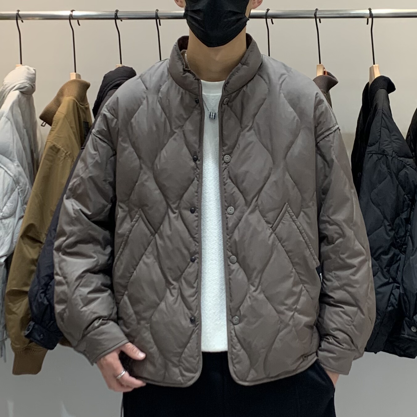 冬季韩版男立领羽绒服百搭潮流时尚日系轻熟菱形格保暖羽绒衣外套