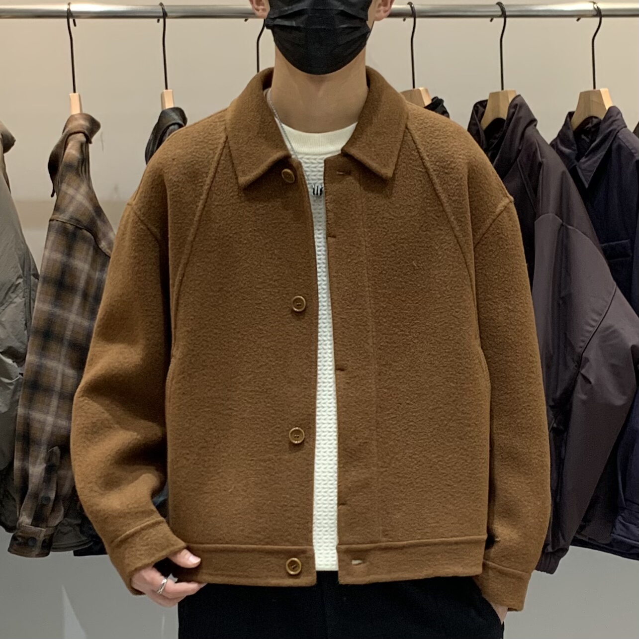 冬季男士翻领双面羊毛呢大衣百搭潮流时尚简约痞帅高级感呢子外套