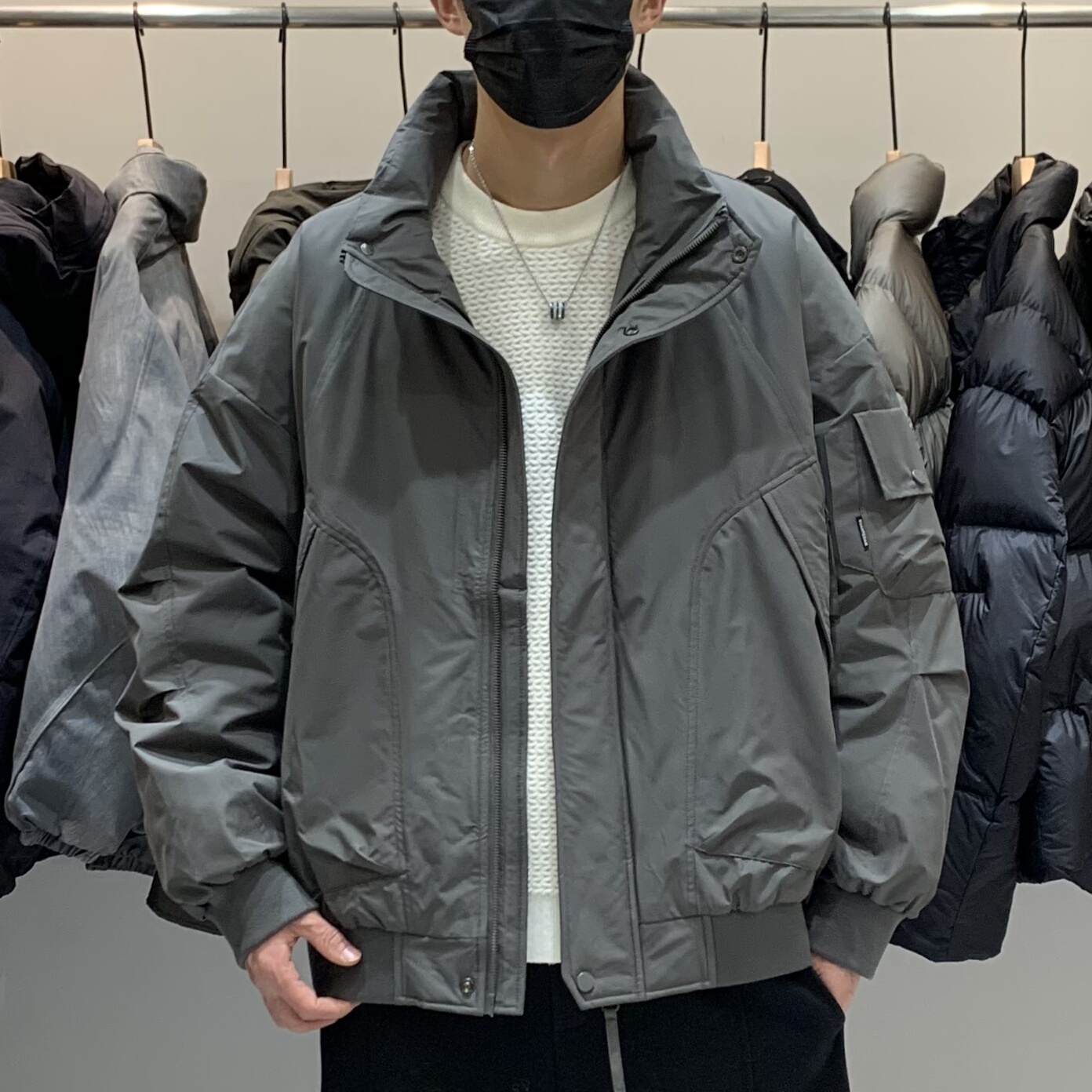 冬季韩版男立领羽绒服百搭潮流日系工装时尚口袋设计感保暖羽绒衣