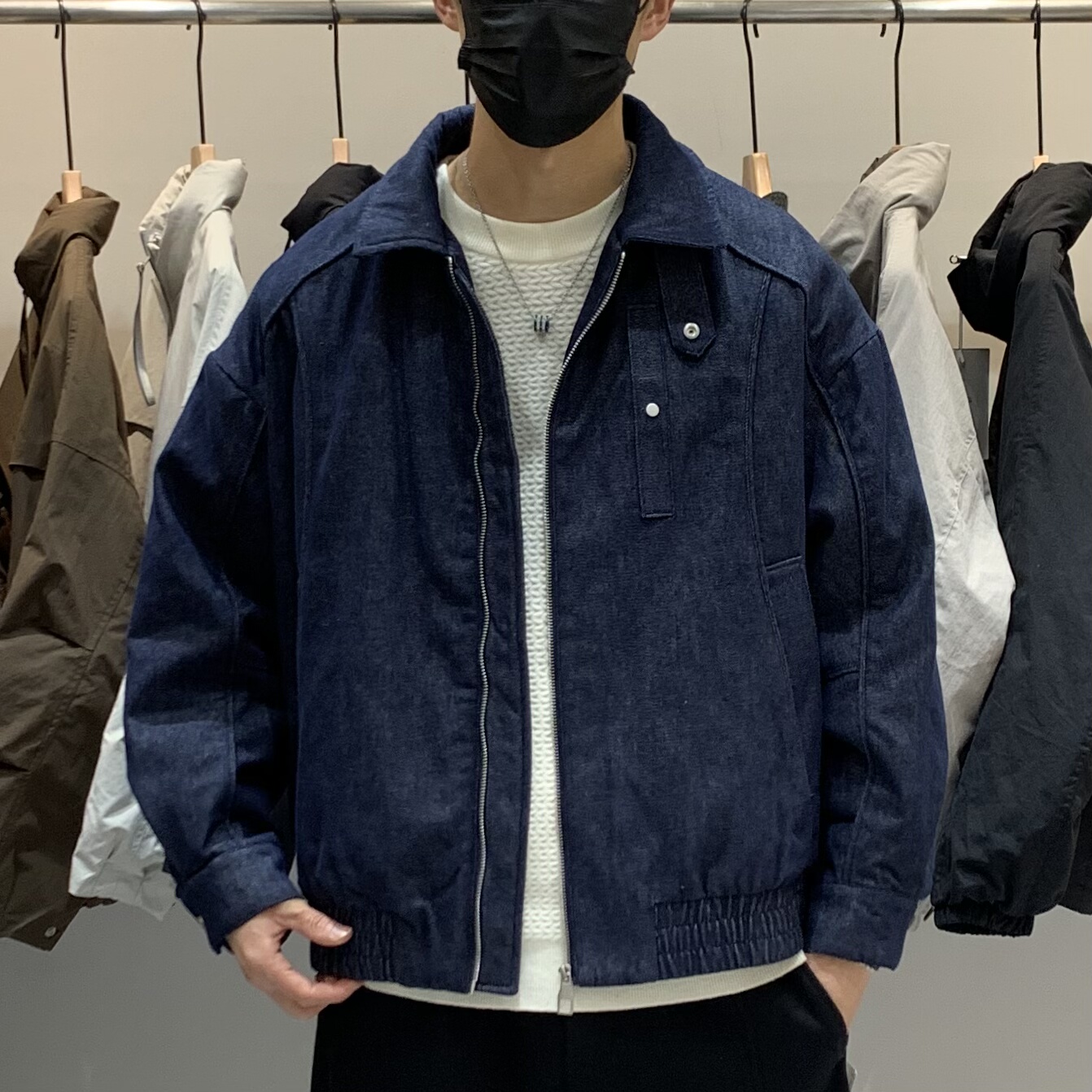 冬季韩版男翻领牛仔羽绒服百搭潮流日系时尚拼接设计感保暖羽绒衣