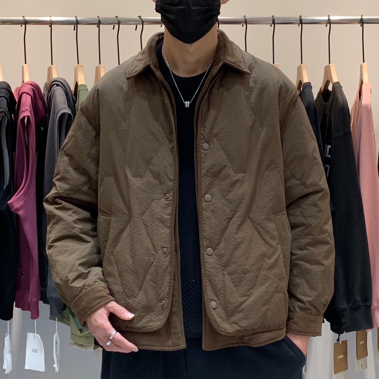 冬季韩版男士翻领假两件羽绒服百搭潮流日系时尚拼接设计感羽绒衣