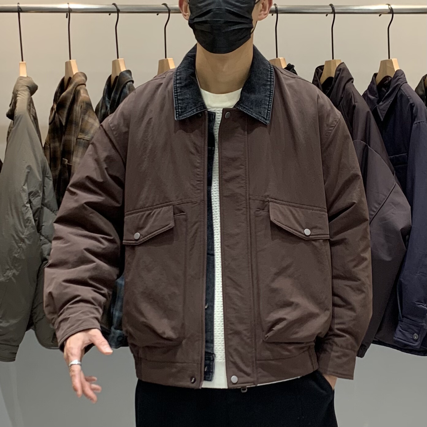 冬季男士牛仔领假两件羽绒服百搭潮流美式工装时尚痞帅保暖羽绒衣