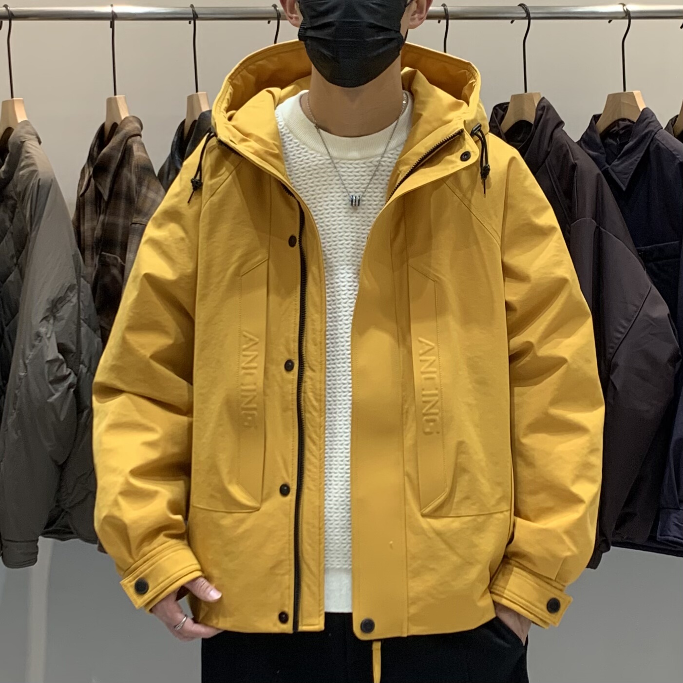 冬季韩版男连帽羽绒服百搭潮流美式工装时尚痞帅冲锋衣保暖羽绒衣